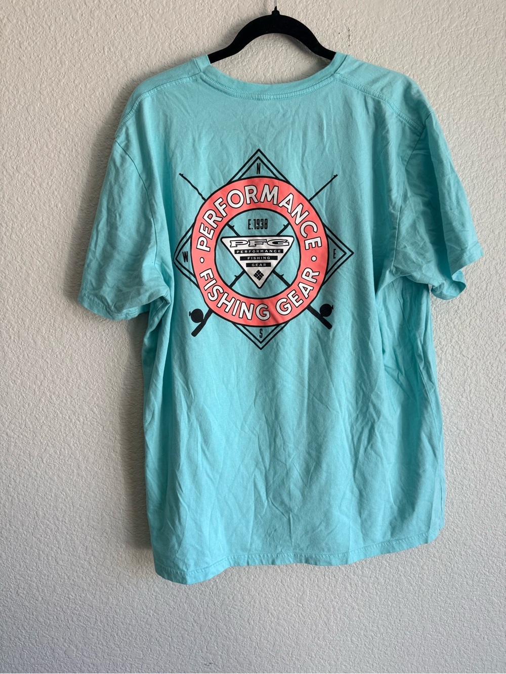 Columbia Performance Fishing Gear Logo Tee - Aqua with Coral Graphic XL